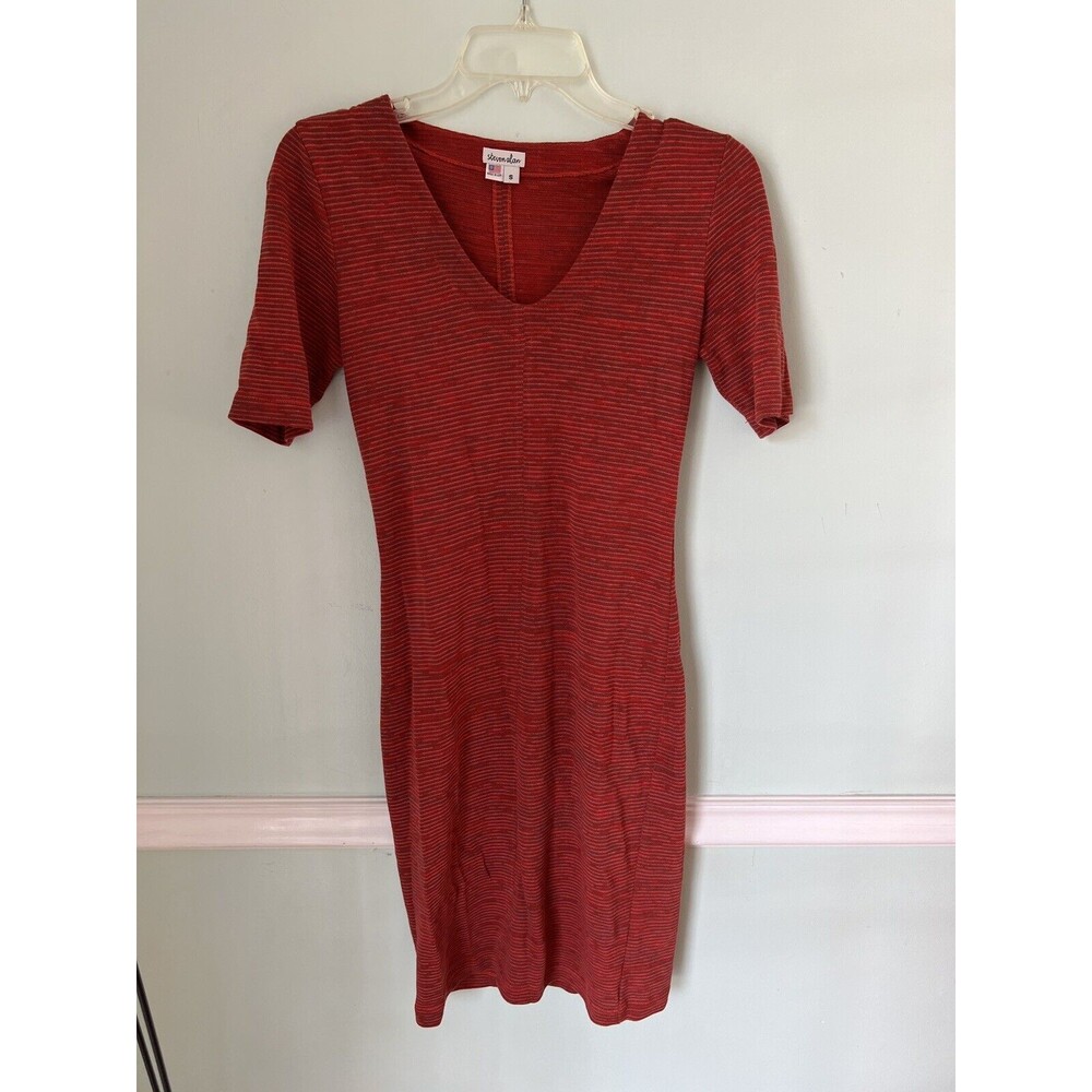 Steven Alan Women's Space Dye Bodycon V-Neck Knit Dress Burnt Orange‎ Size  S